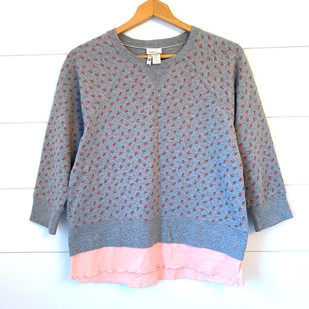 Matilda Jane Gray Crewneck Sweatshirt with Pink Layered Hem. Medium